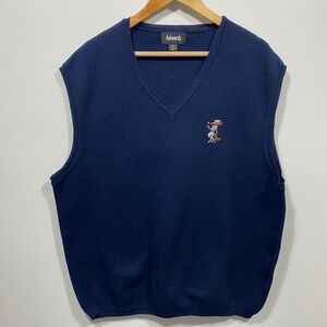 Vintage Ashworth Mens V Neck Golf Vest Navy Blue Fox Embroidered Size XL